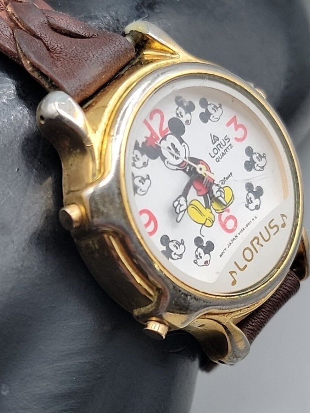 Vtg Lorus Seiko Disney 1990s Mickey Mouse Musical Watch 8" Braided Leather 34mm - Picture 9 of 15